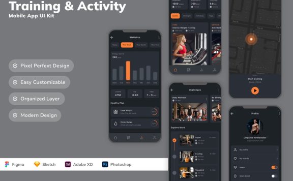 培训和活动移动应用 APP UI KIT (SKETCH,FIG,XD,PSD)