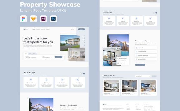 房产展示登陆页面模板 UI 套件 (SKETCH,FIG,XD,PSD)
