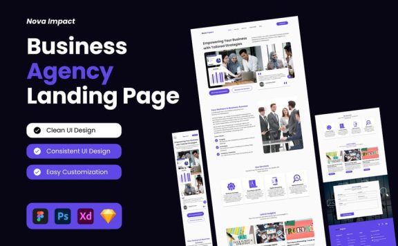 商业机构着陆页面 (FIG,PSD,SKETCH,XD)