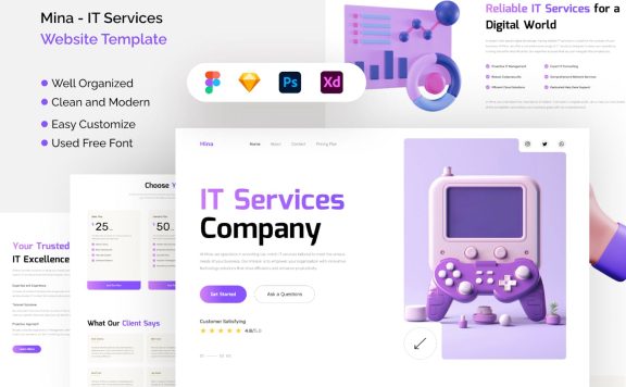 IT 服务网站模板模板 (FIG,PSD,SKETCH,XD)