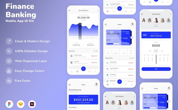 金融与银行移动应用 APP UI KIT (SKETCH,FIG,XD)