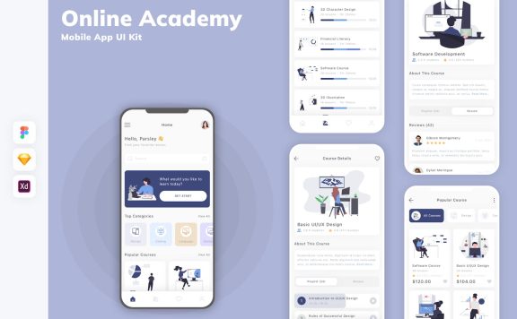 在线学院移动应用APP UI KIT (SKETCH,FIG,XD)
