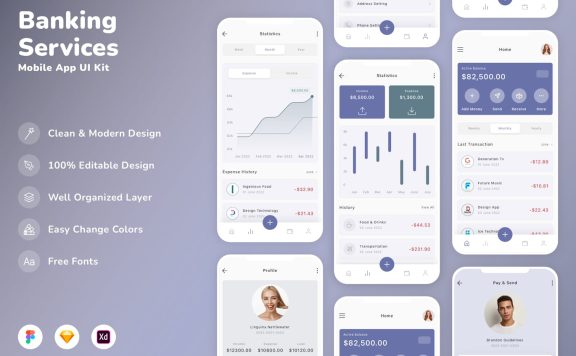 银行服务移动应用APP UI KIT (SKETCH,FIG,XD)
