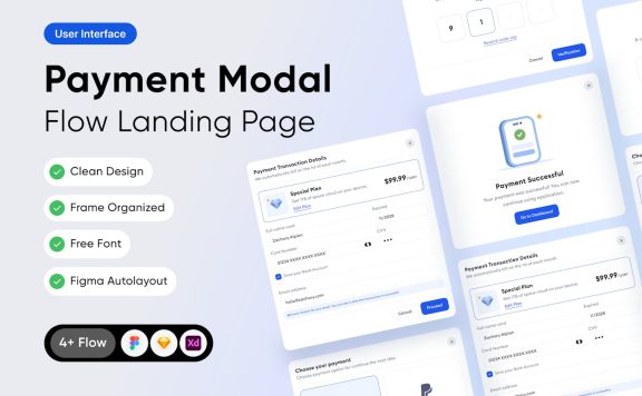 着陆页面的支付模式流程网页模板 (FIG,SKETCH,XD)