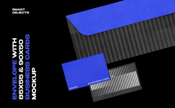 带有85×55和90×50名片的信封模型样机 (PSD)