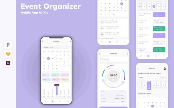 活动组织者移动应用APP UI KIT (SKETCH,FIG,XD)
