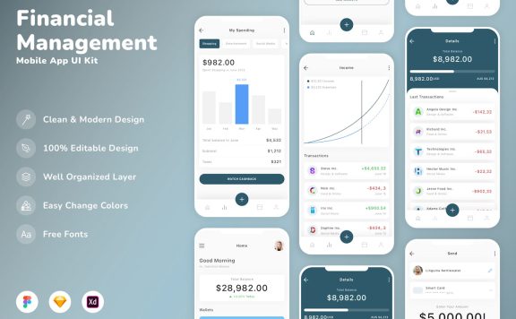 财务管理移动应用APP UI KIT (SKETCH,FIG,XD)
