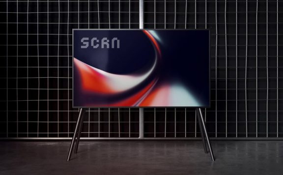 黑暗的室内电视套装模型样机 (PSD)