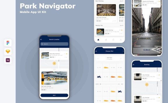 停车导航移动应用 U APP UI KIT (SKETCH,FIG,XD)