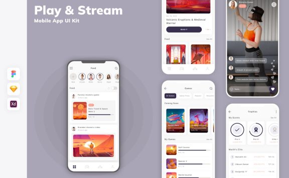 播放和流媒体移动应用 APP UI KIT (SKETCH,FIG,XD)