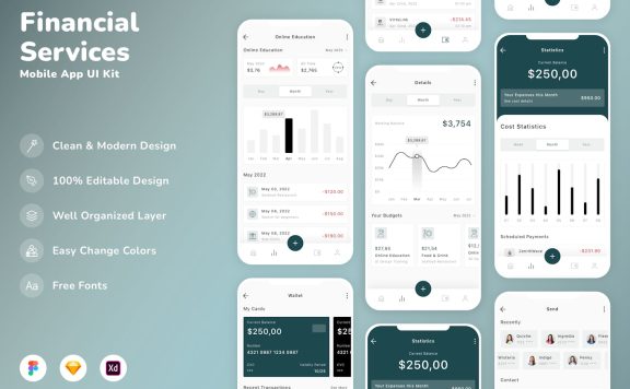 金融服务移动应用  APP UI KIT (SKETCH,FIG,XD)