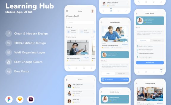 线上学习中心移动应用 APP UI KIT (SKETCH,FIG,XD)