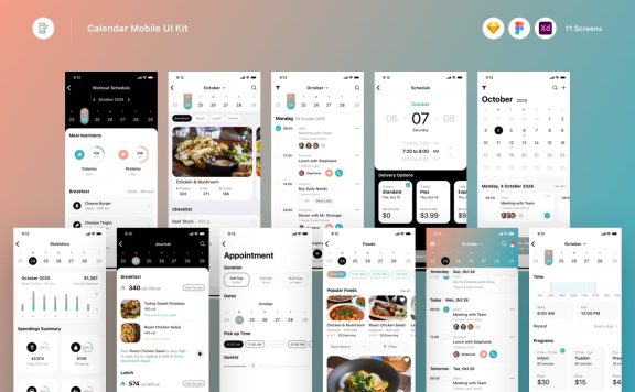 日历移动  APP UI KIT (SKETCH,FIG,XD)