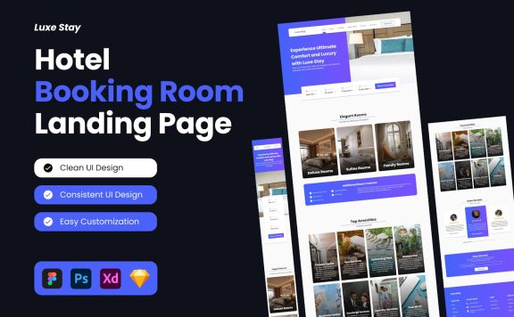 酒店预订客房着陆页网页模版 (FIG,PSD,SKETCH,XD)
