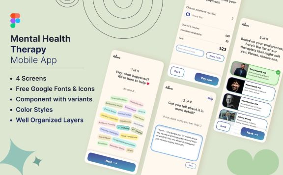 心理健康治疗移动应用 APP UI KIT (FIG)