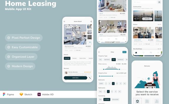 房屋租赁移动应用  APP UI KIT (SKETCH,FIG,XD)