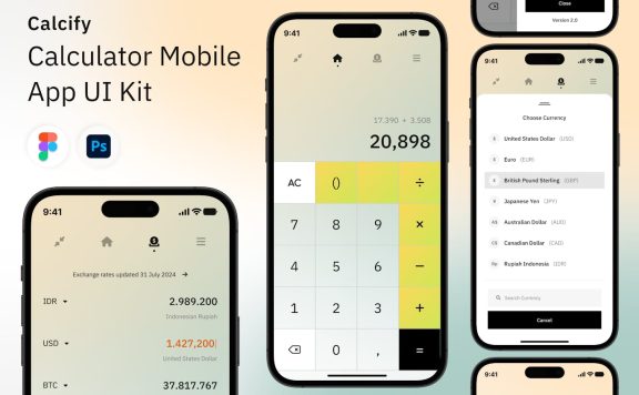 计算器移动应用 APP UI KIT (FIG,PSD,SKETCH)