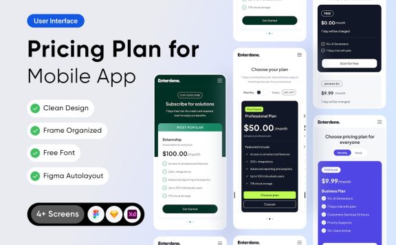 移动应用程序定价计划 APP UI (FIG,SKETCH,XD)