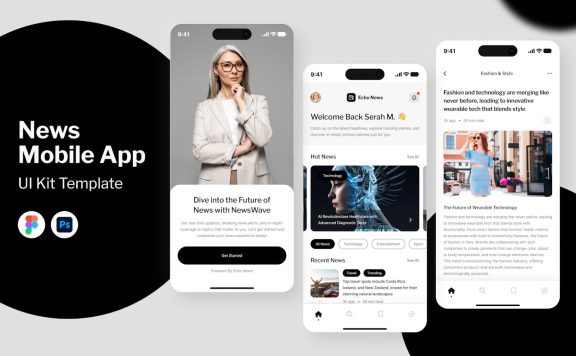新闻移动应用 APP UI KIT (FIG,PSD)
