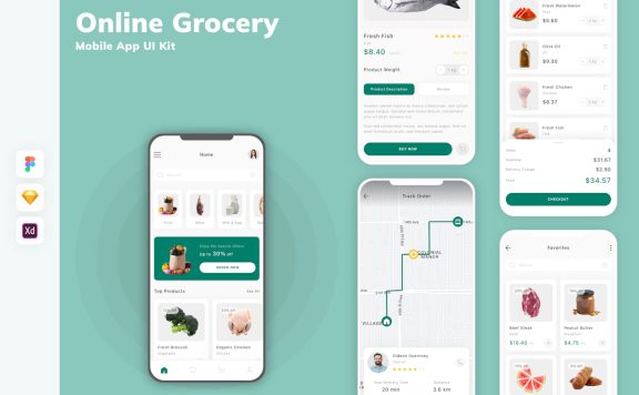 在线杂货移动应用 APP UI KIT (SKETCH,FIG,XD)