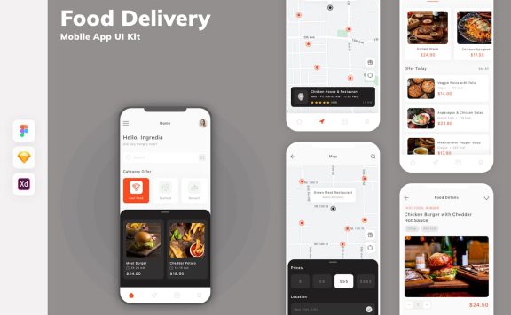 送餐移动应用 APP UI KIT (SKETCH,FIG,XD)