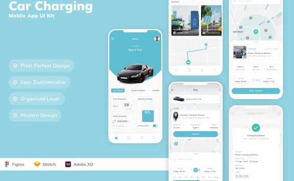 汽车充电移动应用 APP UI KIT (SKETCH,FIG,XD)