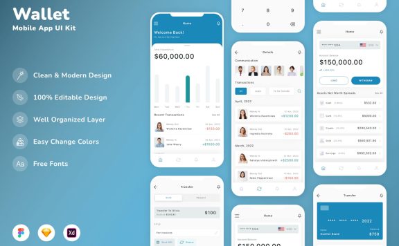 钱包移动应用APP UI KIT (SKETCH,FIG,XD)