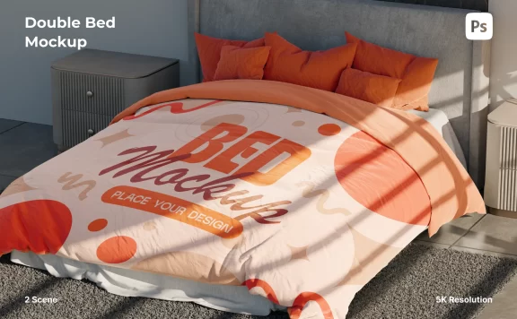 双人床模型（床上用品）样机 (PSD)