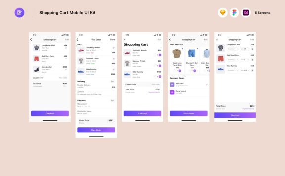 购物车移动 APP UI KIT (SKETCH,FIG,XD)