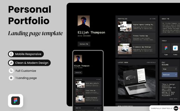 个人作品集便当网格风格深色响应式网页UI模版 (FIG)