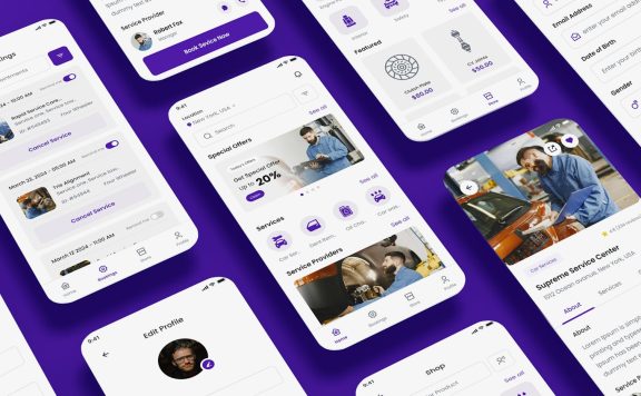 汽车维修服务和车辆保养应用APP UI KIT (FIG,PSD,SKETCH,XD,SVG)
