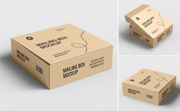 牛皮纸邮件盒飞机盒品牌模型套件样机 (PSD)