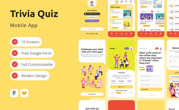 问答测验移动应用APP UI KIT (FIG,SKETCH)