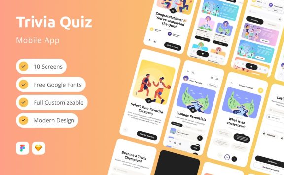 问答测验移动应用APP UI KIT (FIG,SKETCH)