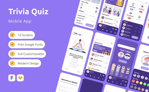 问答测验移动应用APP UI KIT (FIG,SKETCH)