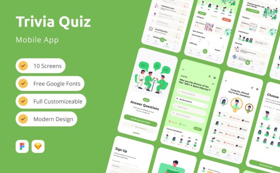 问答测验移动应用APP UI KIT (FIG,SKETCH)