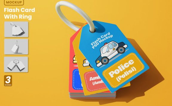 适合孩子的主题插图卡片设计样机 (PSD)