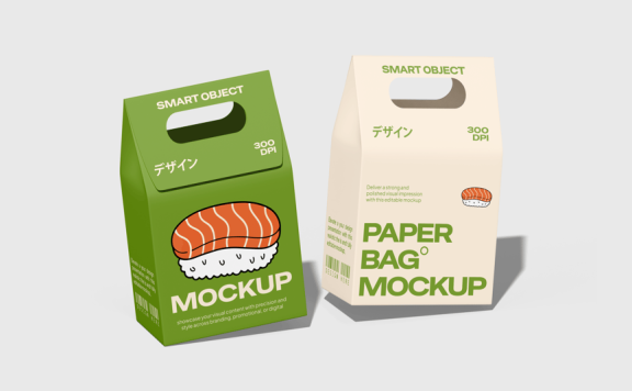 外卖纸袋包装模型样机 (PSD)