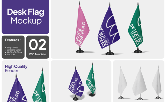 桌面旗帜模型样机 (PSD)