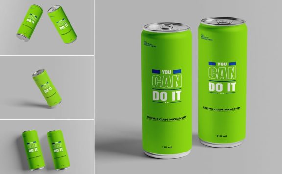 瘦版易拉罐设计模型样机 (PSD,PDF)
