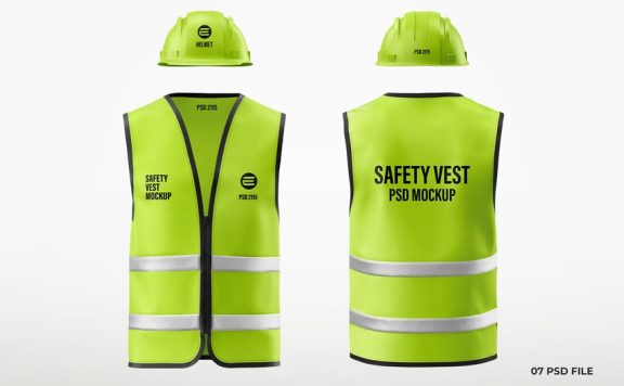 带安全背心模型的施工头盔样机 (PSD)