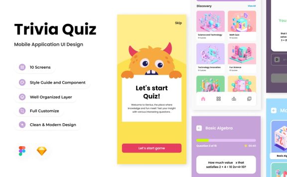 问答测验移动应用APP UI KIT (FIG,SKETCH)