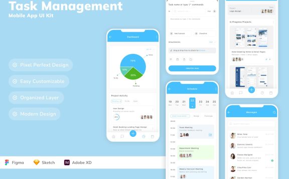 任务管理移动应用 App UI Kit (SKETCH,FIG,XD)