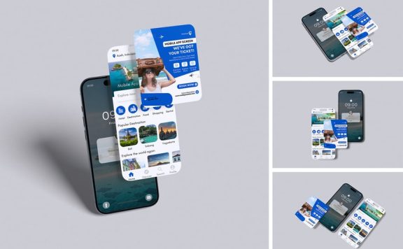 手机电话屏幕模型样机 (PSD,PDF)