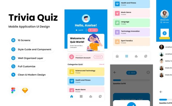 问答测验移动应用APP UI KIT (FIG,SKETCH)