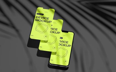 带有阴影覆盖的动态手机模型样机 (PSD)