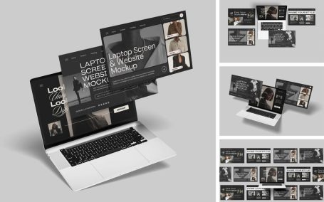 笔记本电脑屏幕和网站模型样机 (PSD,PDF)