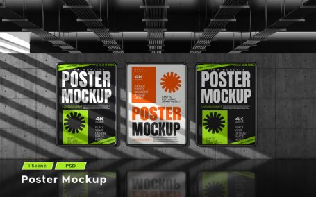 室内海报墙模型样机 (PSD)