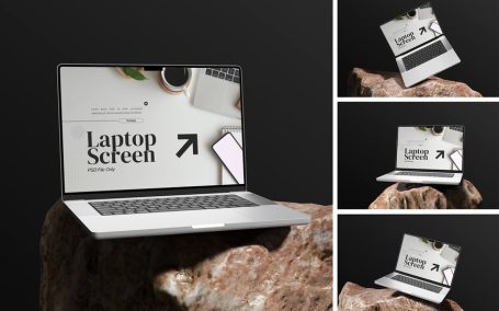 屏幕笔记本电脑模型样机 (PSD,PDF)