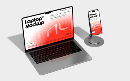 笔记本电脑和电话模型样机 (PSD)